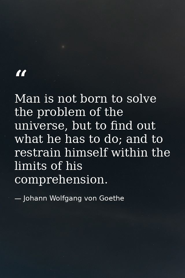 Man is not born to solve the problem of the universe, but to find out what he has to do; and to restrain himself within  — Johann Wolfgang von Goethe