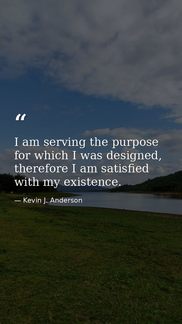 I am serving the purpose for which I was designed, therefore I am satisfied with my existence. — Kevin J. Anderson