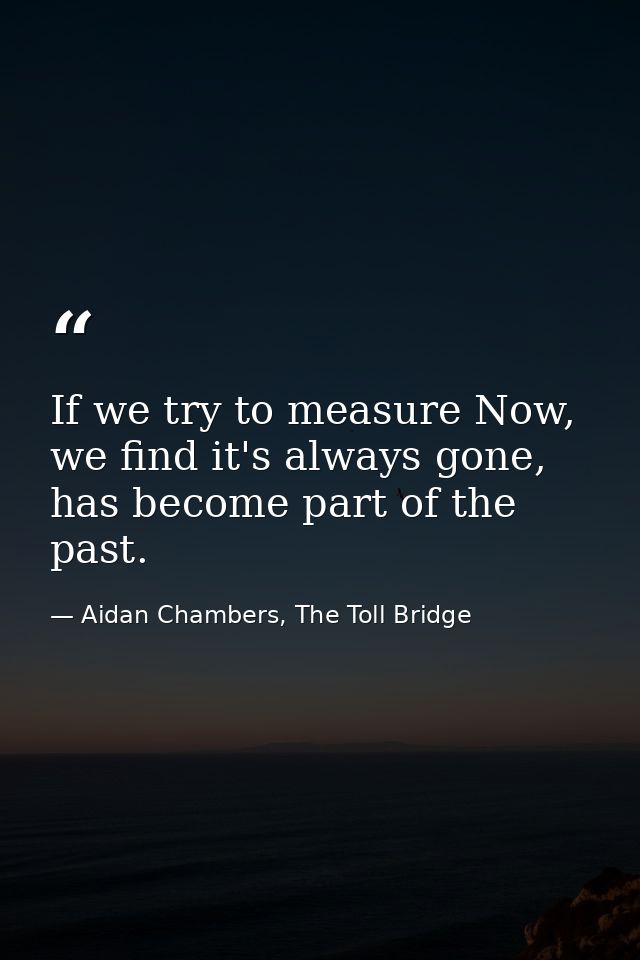 If we try to measure Now, we find it's always gone, has become part of the past. — Aidan Chambers, The Toll Bridge