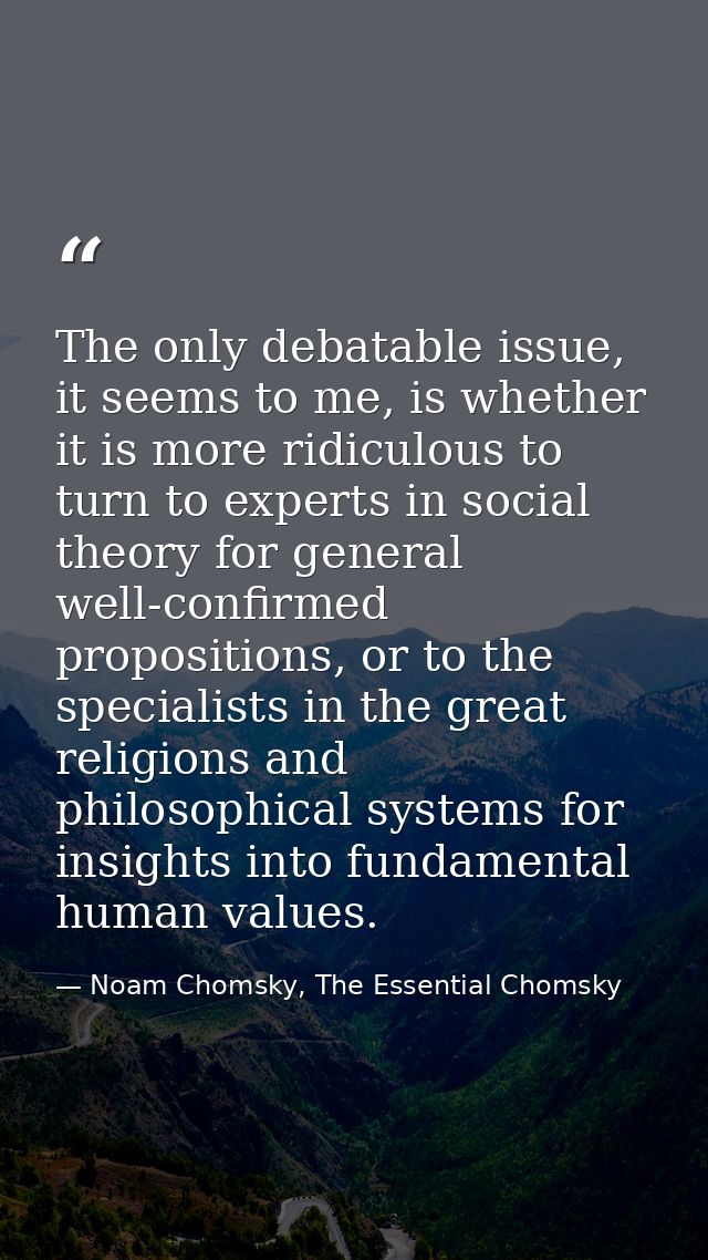 The only debatable issue, it seems to me, is whether it is more ridiculous to turn to experts in social theory for gener — Noam Chomsky, The Essential Chomsky