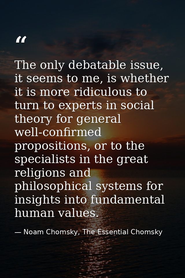 The only debatable issue, it seems to me, is whether it is more ridiculous to turn to experts in social theory for gener — Noam Chomsky, The Essential Chomsky
