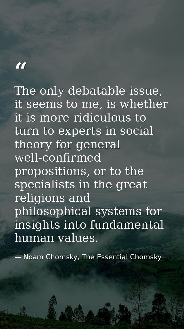 The only debatable issue, it seems to me, is whether it is more ridiculous to turn to experts in social theory for gener — Noam Chomsky, The Essential Chomsky