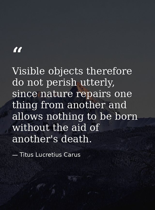 Visible objects therefore do not perish utterly, since nature repairs one thing from another and allows nothing to be bo — Titus Lucretius Carus