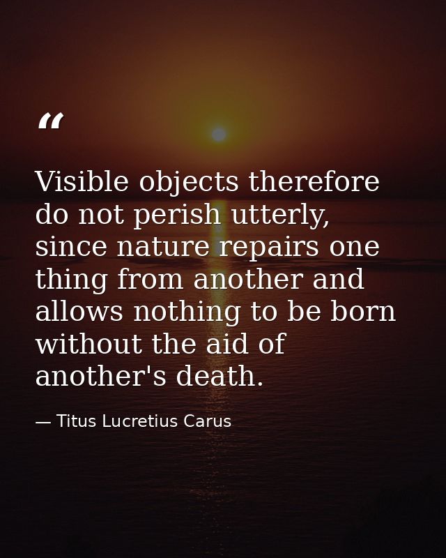 Visible objects therefore do not perish utterly, since nature repairs one thing from another and allows nothing to be bo — Titus Lucretius Carus