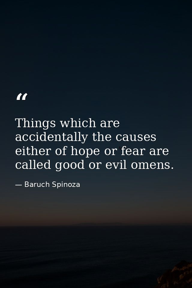 Things which are accidentally the causes either of hope or fear are called good or evil omens. — Baruch Spinoza