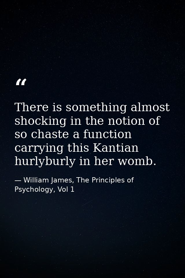 There is something almost shocking in the notion of so chaste a function carrying this Kantian hurlyburly in her womb. — William James, The Principles of Psychology, Vol 1