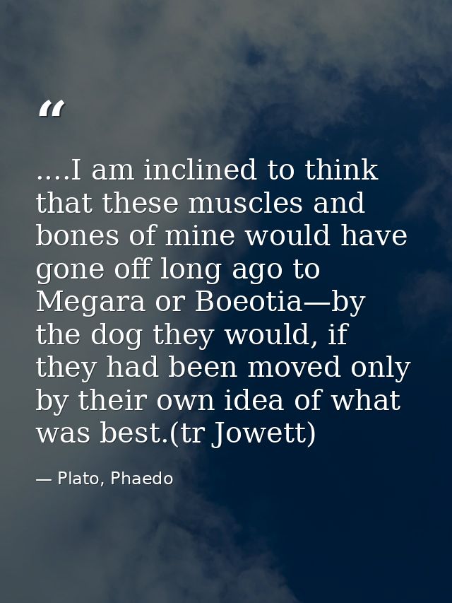 ....I am inclined to think that these muscles and bones of mine would have gone off long ago to Megara or Boeotia—by the — Plato, Phaedo