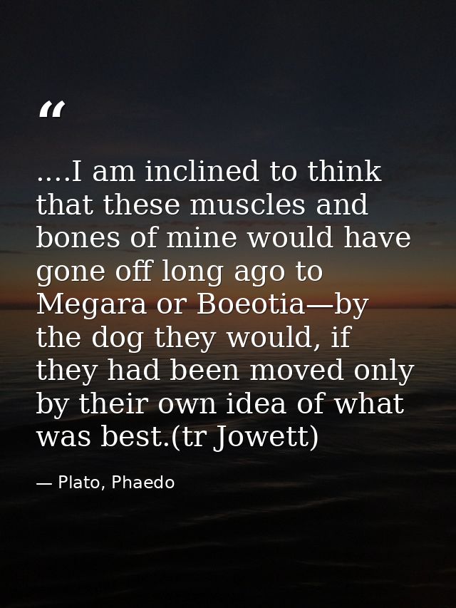 ....I am inclined to think that these muscles and bones of mine would have gone off long ago to Megara or Boeotia—by the — Plato, Phaedo