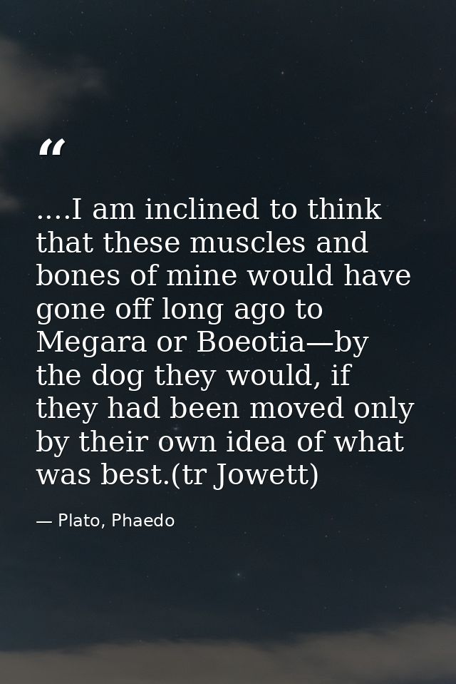....I am inclined to think that these muscles and bones of mine would have gone off long ago to Megara or Boeotia—by the — Plato, Phaedo