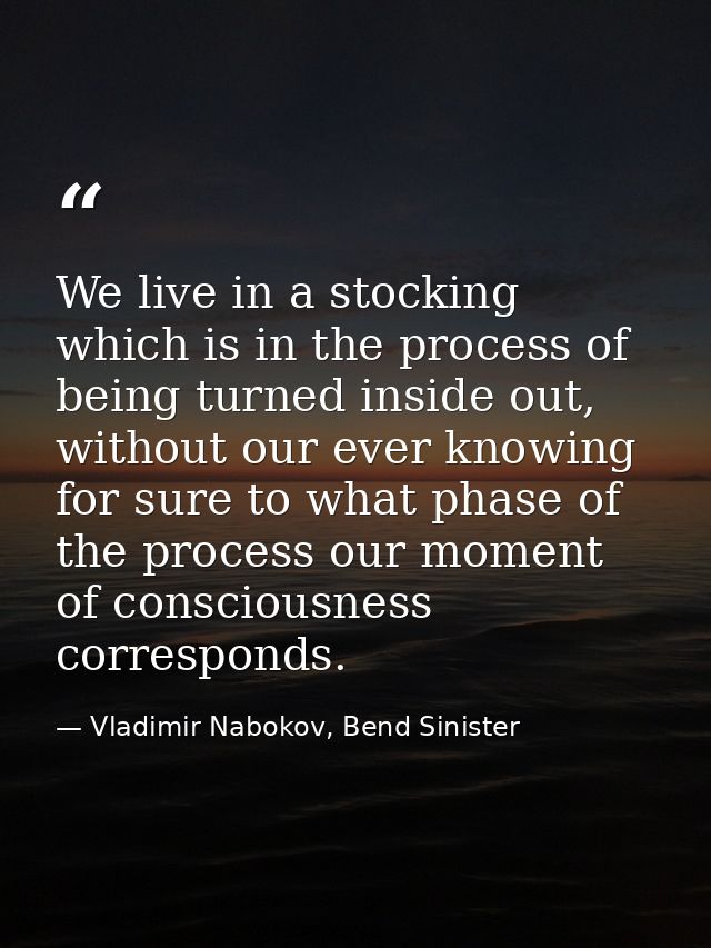 We live in a stocking which is in the process of being turned inside out, without our ever knowing for sure to what phas — Vladimir Nabokov, Bend Sinister