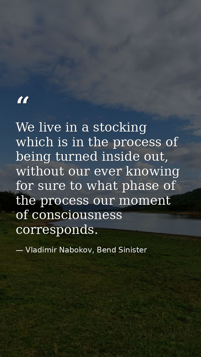 We live in a stocking which is in the process of being turned inside out, without our ever knowing for sure to what phas — Vladimir Nabokov, Bend Sinister