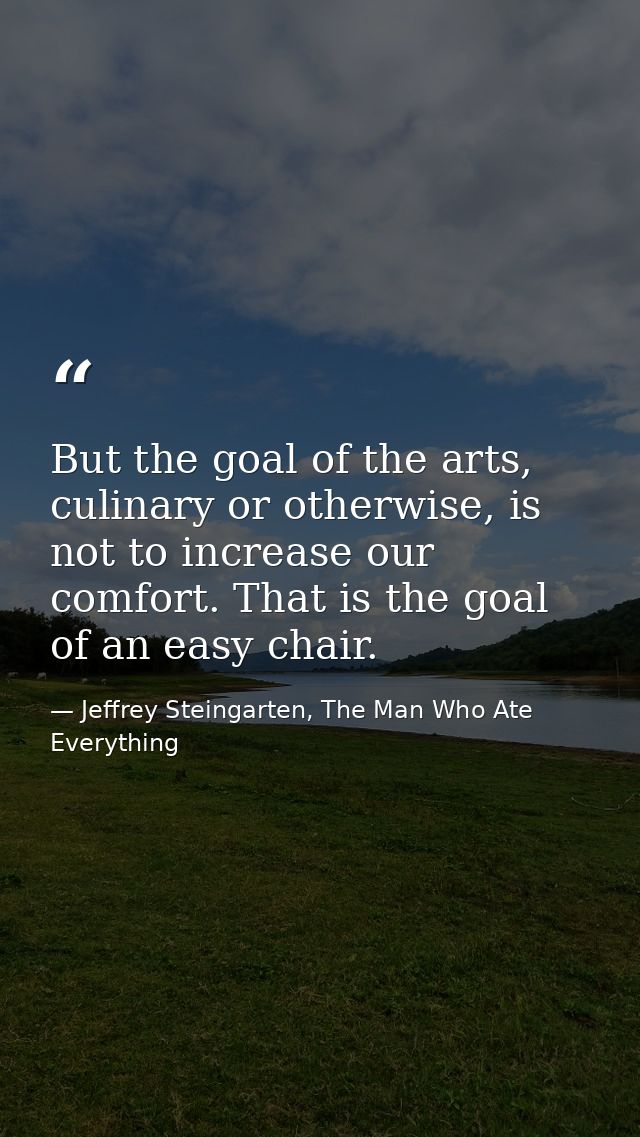 But the goal of the arts, culinary or otherwise, is not to increase our comfort. That is the goal of an easy chair. — Jeffrey Steingarten, The Man Who Ate Everything