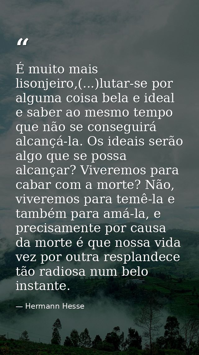 É muito mais lisonjeiro,(...)lutar-se por alguma coisa bela e ideal e saber ao mesmo tempo que não se conseguirá alcançá — Hermann Hesse