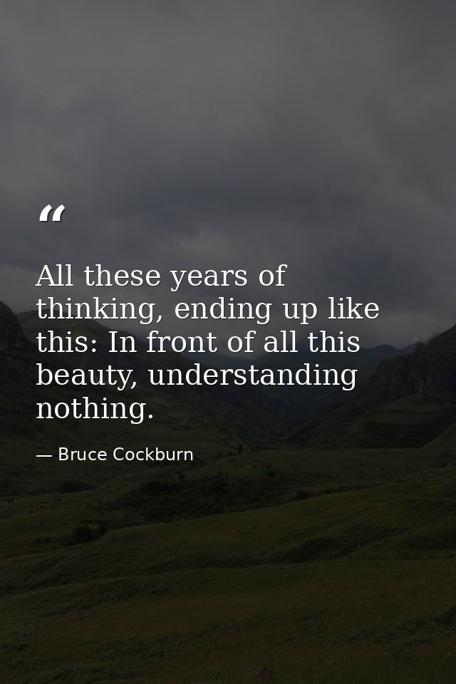 All these years of thinking, ending up like this: In front of all this beauty, understanding nothing. — Bruce Cockburn