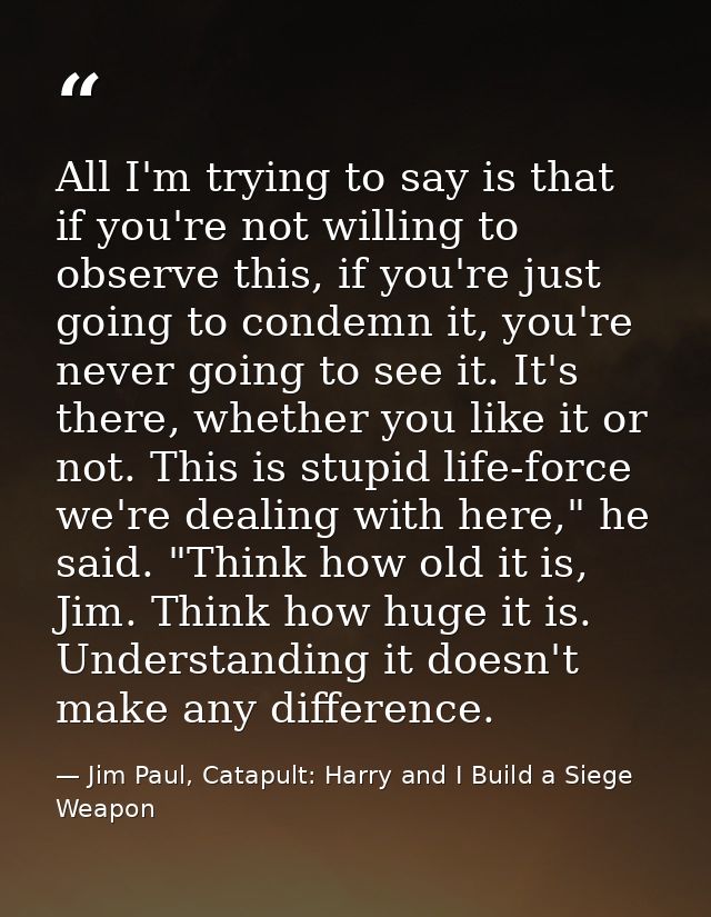 All I'm trying to say is that if you're not willing to observe this, if you're just going to condemn it, you're never go — Jim Paul, Catapult: Harry and I Build a Siege Weapon