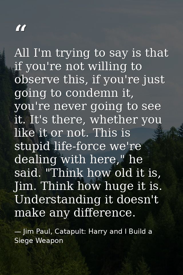 All I'm trying to say is that if you're not willing to observe this, if you're just going to condemn it, you're never go — Jim Paul, Catapult: Harry and I Build a Siege Weapon