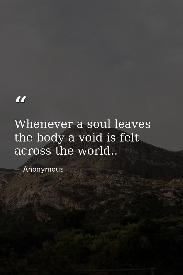 Whenever a soul leaves the body a void is felt across the world.. — Anonymous