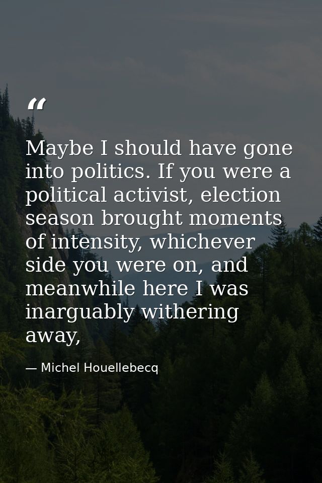 Maybe I should have gone into politics. If you were a political activist, election season brought moments of intensity,  — Michel Houellebecq