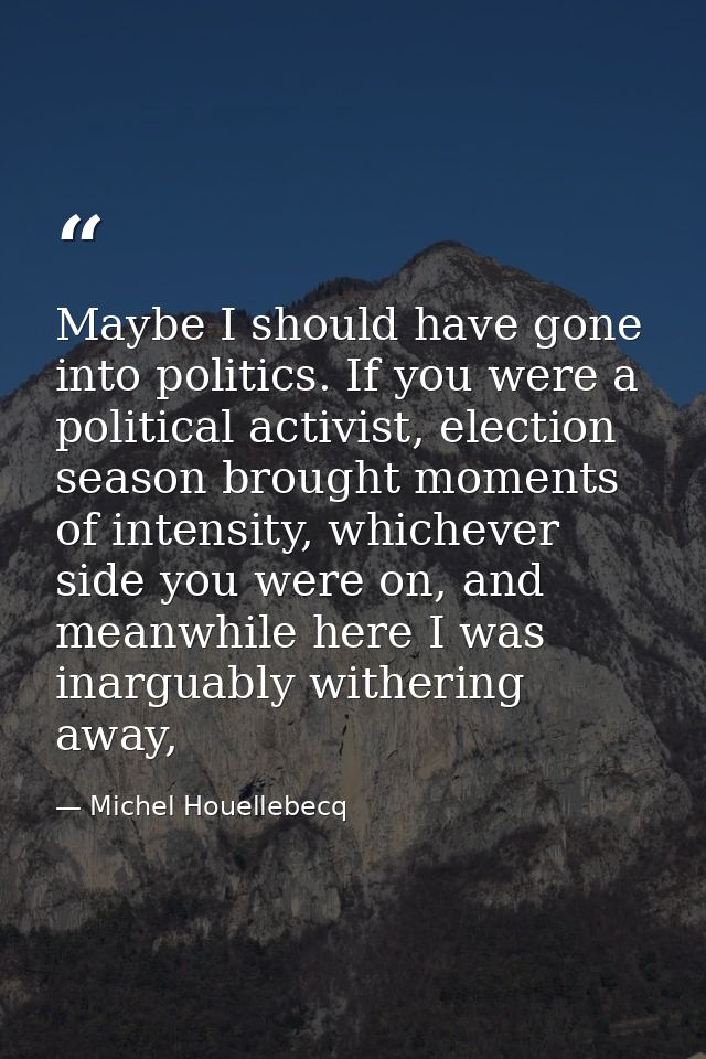Maybe I should have gone into politics. If you were a political activist, election season brought moments of intensity,  — Michel Houellebecq