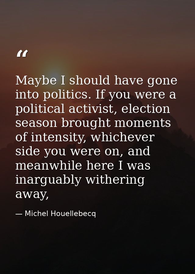Maybe I should have gone into politics. If you were a political activist, election season brought moments of intensity,  — Michel Houellebecq