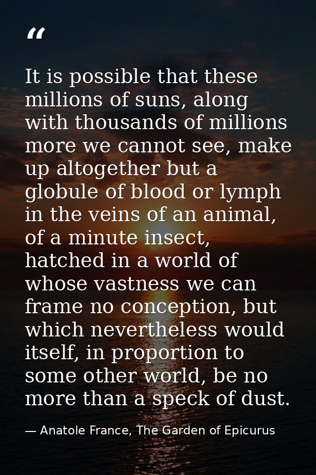 It is possible that these millions of suns, along with thousands of millions more we cannot see, make up altogether but  — Anatole France, The Garden of Epicurus