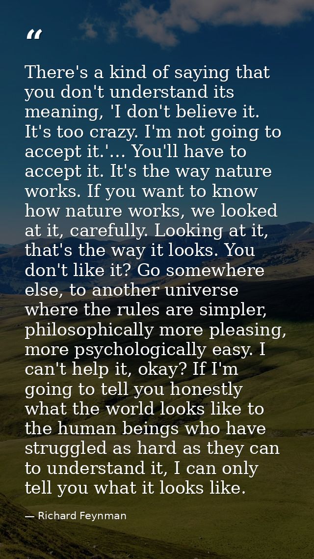 There's a kind of saying that you don't understand its meaning, 'I don't believe it. It's too crazy. I'm not going to ac — Richard Feynman