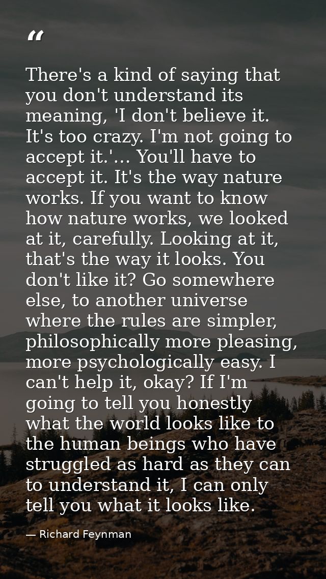There's a kind of saying that you don't understand its meaning, 'I don't believe it. It's too crazy. I'm not going to ac — Richard Feynman