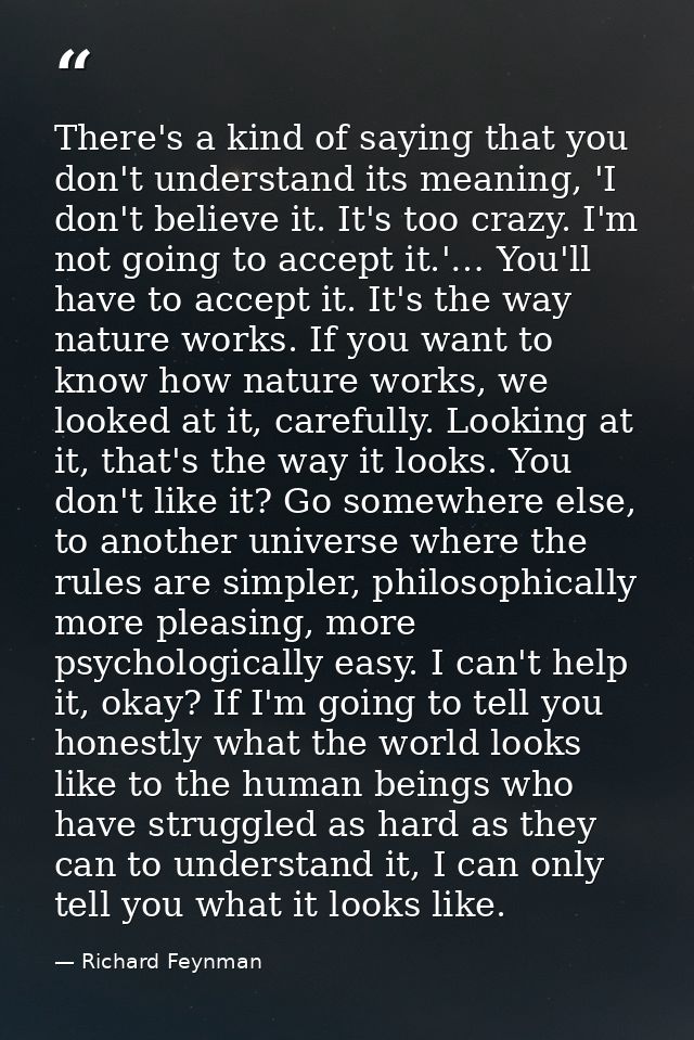 There's a kind of saying that you don't understand its meaning, 'I don't believe it. It's too crazy. I'm not going to ac — Richard Feynman