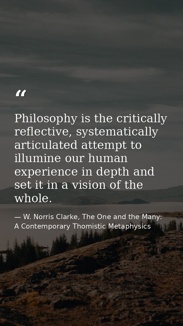 Philosophy is the critically reflective, systematically articulated attempt to illumine our human experience in depth an — W. Norris Clarke, The One and the Many: A Contemporary Thomistic Metaphysics
