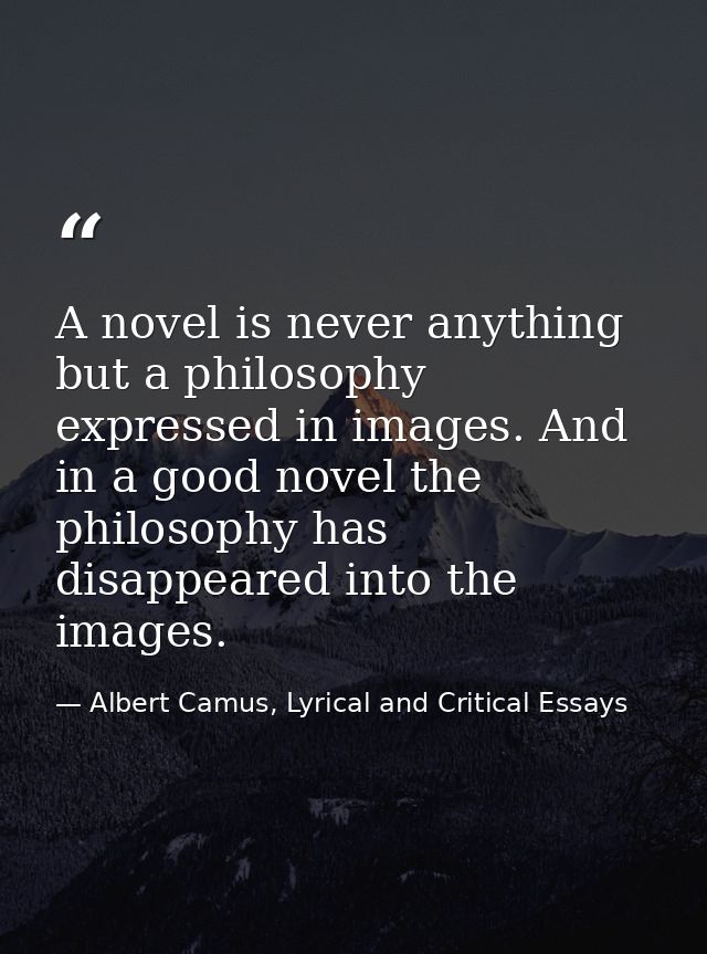 A novel is never anything but a philosophy expressed in images. And in a good novel the philosophy has disappeared into  — Albert Camus, Lyrical and Critical Essays