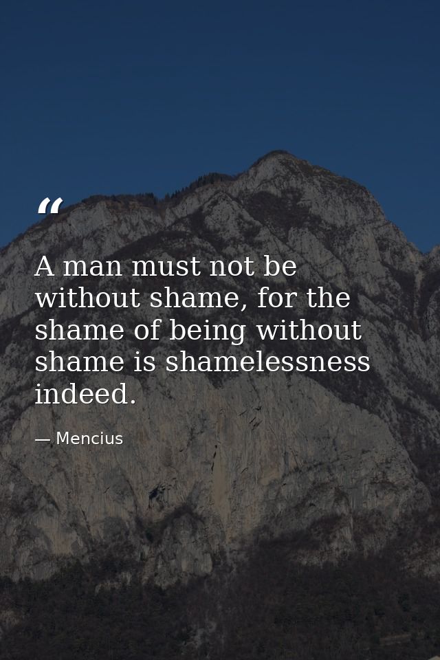 A man must not be without shame, for the shame of being without shame is shamelessness indeed. — Mencius