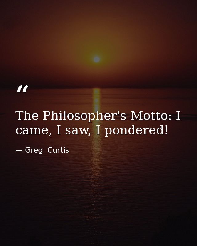 The Philosopher's Motto: I came, I saw, I pondered! — Greg  Curtis