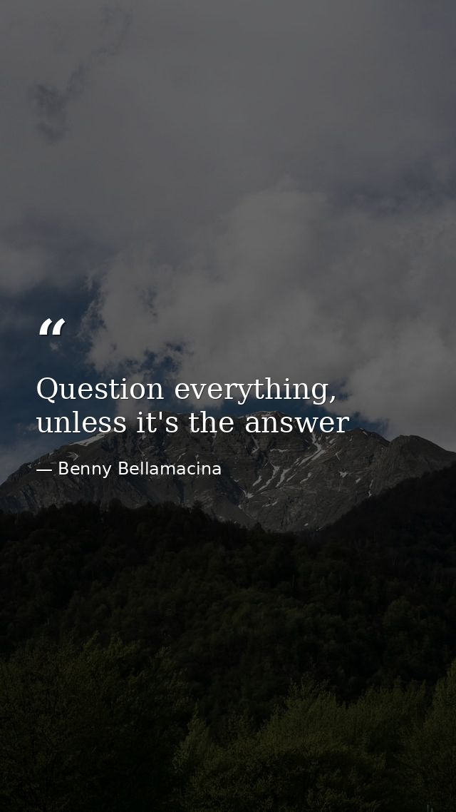 Question everything, unless it's the answer — Benny Bellamacina