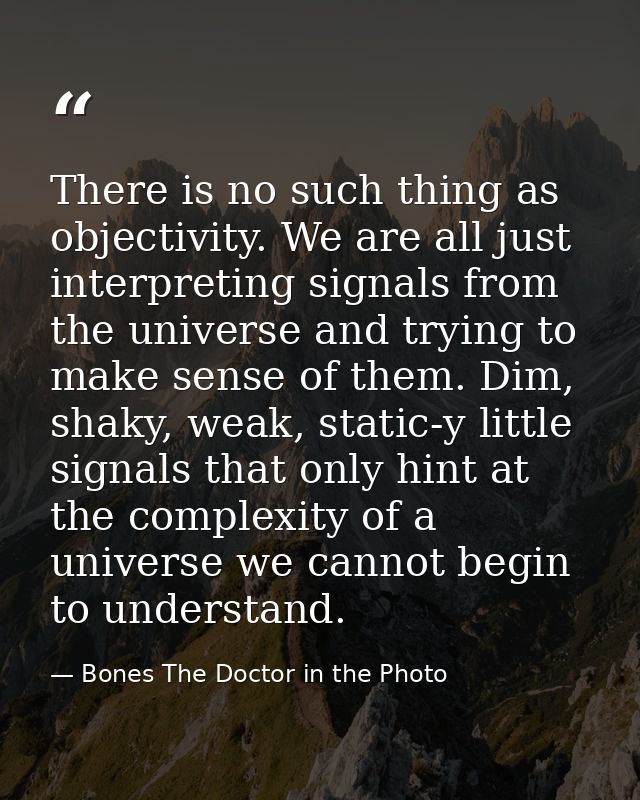There is no such thing as objectivity. We are all just interpreting signals from the universe and trying to make sense o — Bones The Doctor in the Photo