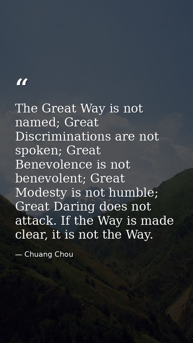 The Great Way is not named; Great Discriminations are not spoken; Great Benevolence is not benevolent; Great Modesty is  — Chuang Chou