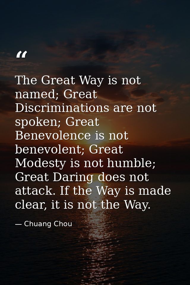 The Great Way is not named; Great Discriminations are not spoken; Great Benevolence is not benevolent; Great Modesty is  — Chuang Chou