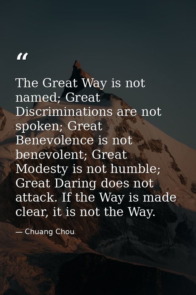 The Great Way is not named; Great Discriminations are not spoken; Great Benevolence is not benevolent; Great Modesty is  — Chuang Chou