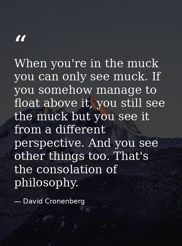 When you're in the muck you can only see muck. If you somehow manage to float above it, you still see the muck but you s — David Cronenberg