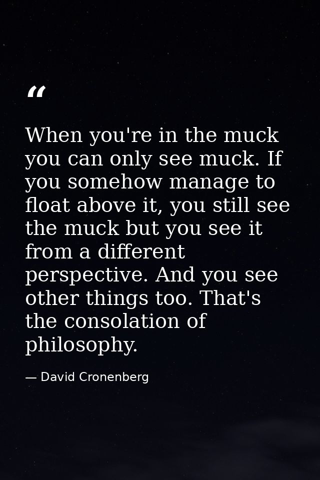 When you're in the muck you can only see muck. If you somehow manage to float above it, you still see the muck but you s — David Cronenberg