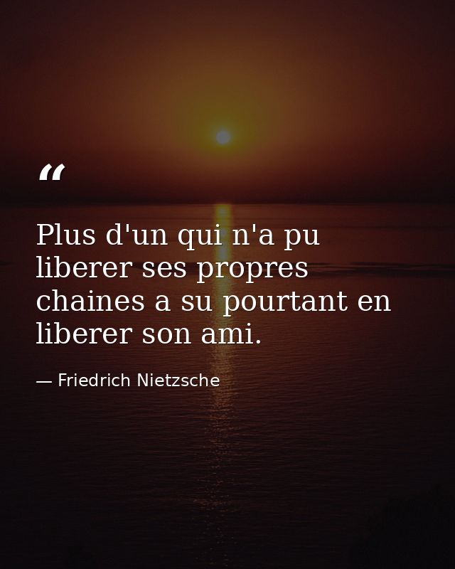 Plus d'un qui n'a pu liberer ses propres chaines a su pourtant en liberer son ami. — Friedrich Nietzsche