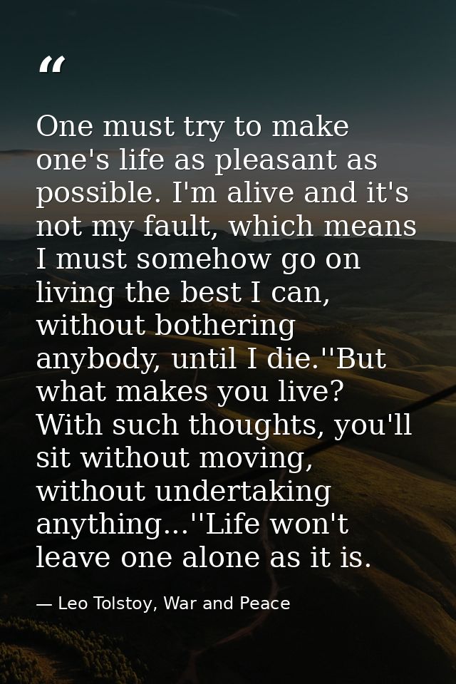 One must try to make one's life as pleasant as possible. I'm alive and it's not my fault, which means I must somehow go  — Leo Tolstoy, War and Peace