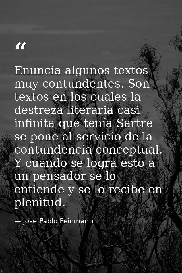 Enuncia algunos textos muy contundentes. Son textos en los cuales la destreza literaria casi infinita que tenía Sartre s — José Pablo Feinmann