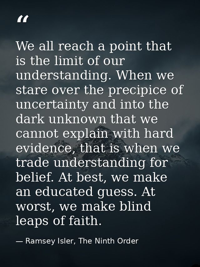 We all reach a point that is the limit of our understanding. When we stare over the precipice of uncertainty and into th — Ramsey Isler, The Ninth Order