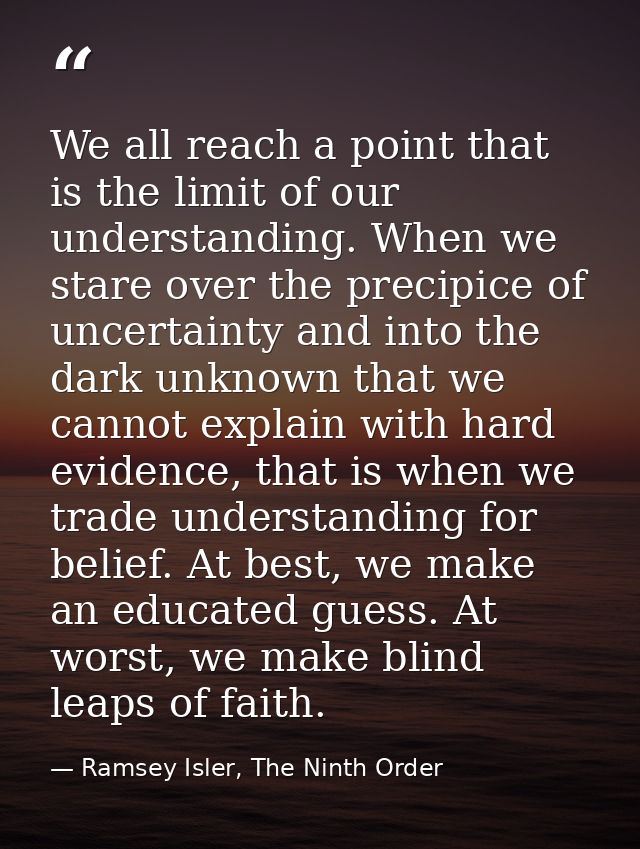 We all reach a point that is the limit of our understanding. When we stare over the precipice of uncertainty and into th — Ramsey Isler, The Ninth Order