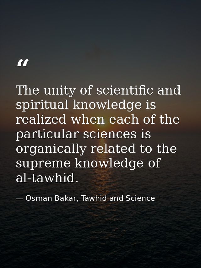 The unity of scientific and spiritual knowledge is realized when each of the particular sciences is organically related  — Osman Bakar, Tawhid and Science