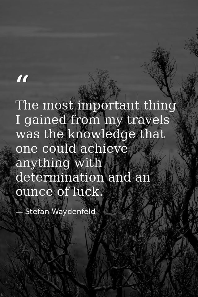 The most important thing I gained from my travels was the knowledge that one could achieve anything with determination a — Stefan Waydenfeld