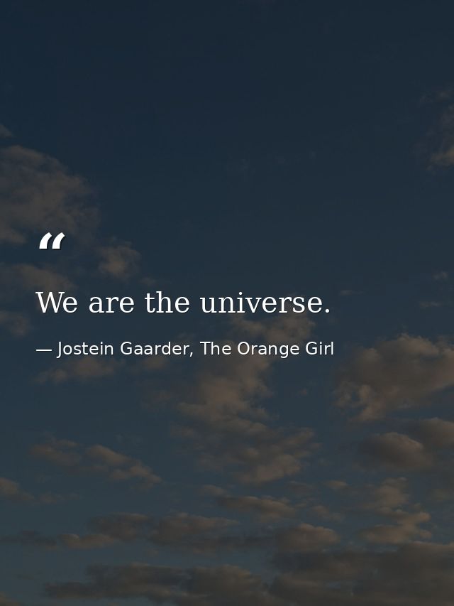 We are the universe. — Jostein Gaarder, The Orange Girl