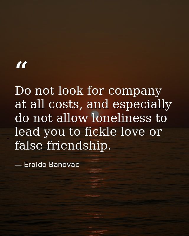 Do not look for company at all costs, and especially do not allow loneliness to lead you to fickle love or false friends — Eraldo Banovac