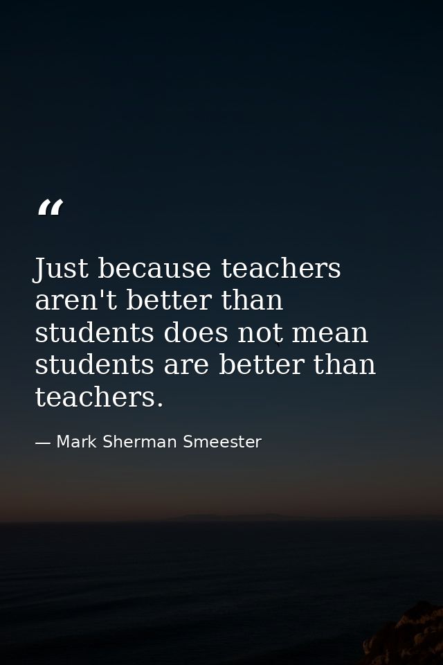 Just because teachers aren't better than students does not mean students are better than teachers. — Mark Sherman Smeester