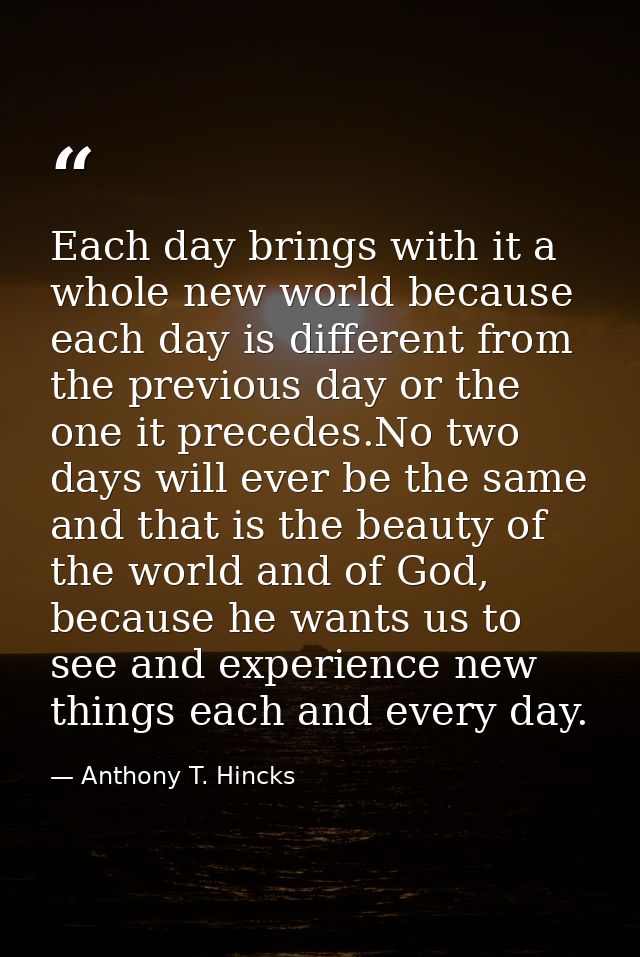 Each day brings with it a whole new world because each day is different from the previous day or the one it precedes.No  — Anthony T. Hincks